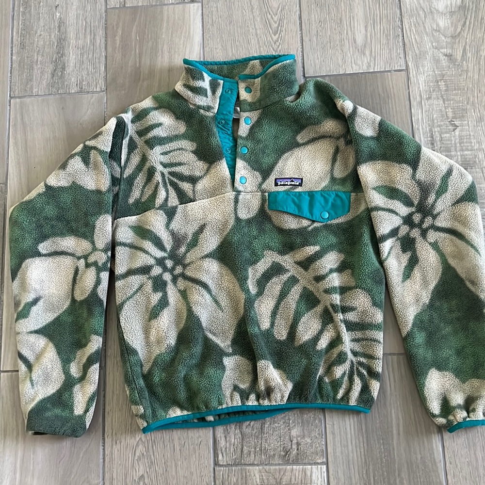 RARE Patagonia synchilla fleece pullover spice garden camp green tropical